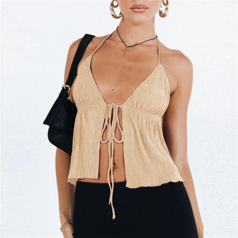 Crop top été 2024 pour femmes – Style off shoulder avec nœud, look sexy & tendance