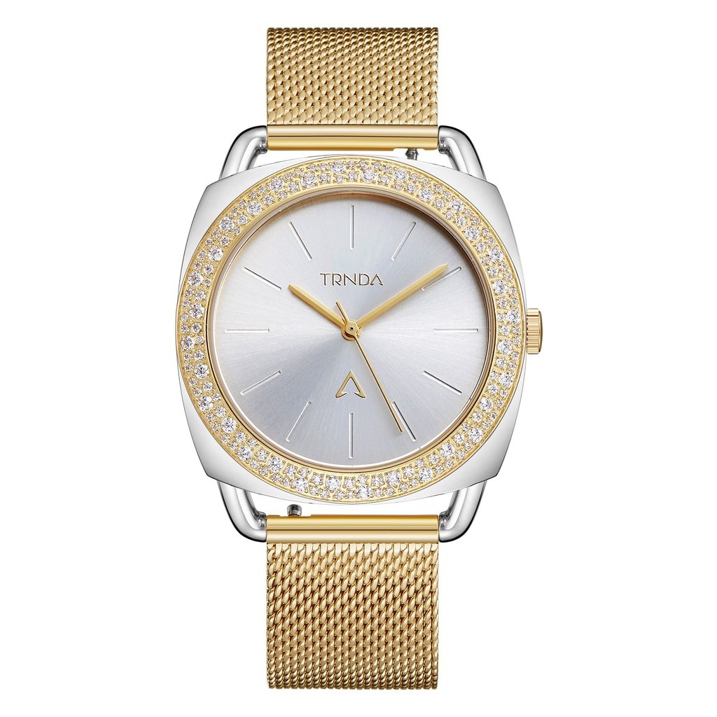 TRNDA Women's Stainless Steel Gold Mesh Watch, Silver Dial | TRNDA-35.8-0