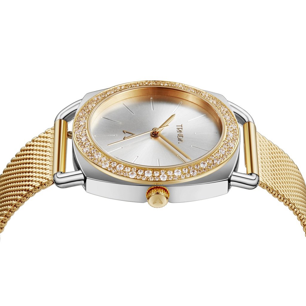 TRNDA Women's Stainless Steel Gold Mesh Watch, Silver Dial | TRNDA-35.8-2