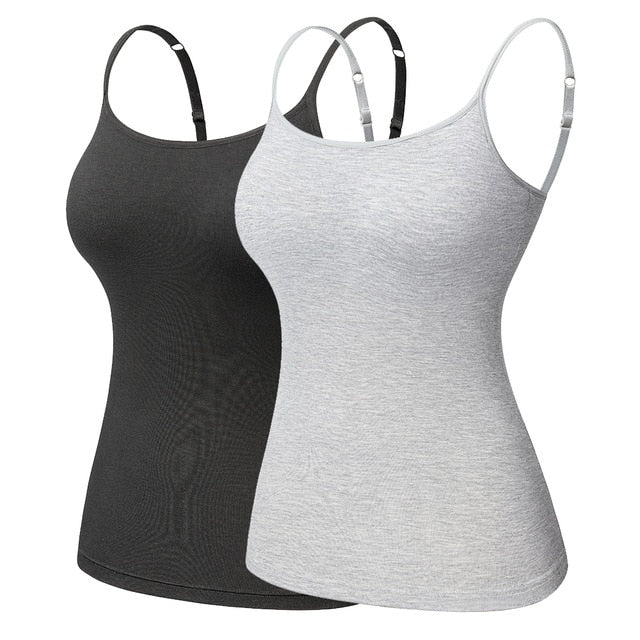 Women's Cotton Camisole with Shelf Bra Adjustable Spaghetti Strap Tank Top Cami Tanks 2/3 Packs Shapewear Body Shaper-10